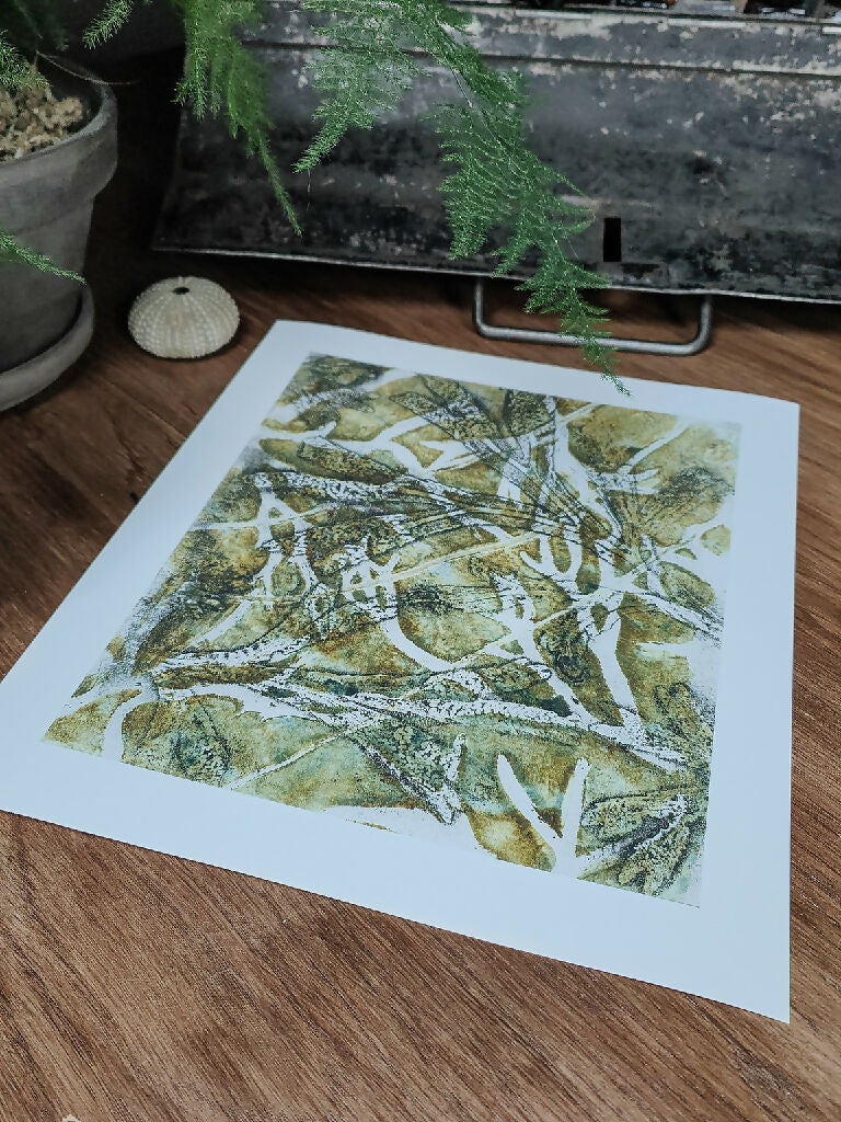 Seaweed Gelli Print Art Giclee Print in Olive Green - Image 3