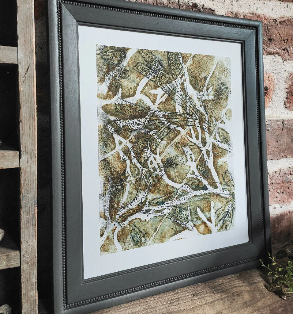 Seaweed Gelli Print Art Giclee Print in Olive Green - Image 4