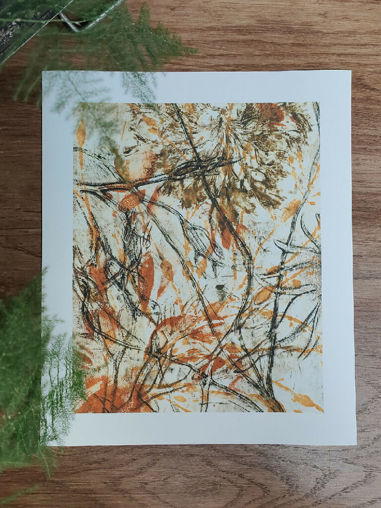 Seaweed Gelli Print Art Giclee Print in Orange and Olive - Image 3