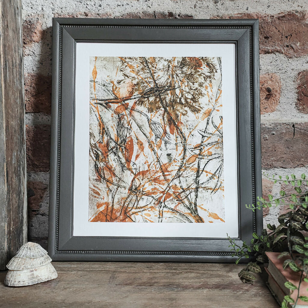 Seaweed Gelli Print Art Giclee Print in Orange and Olive - Image 4