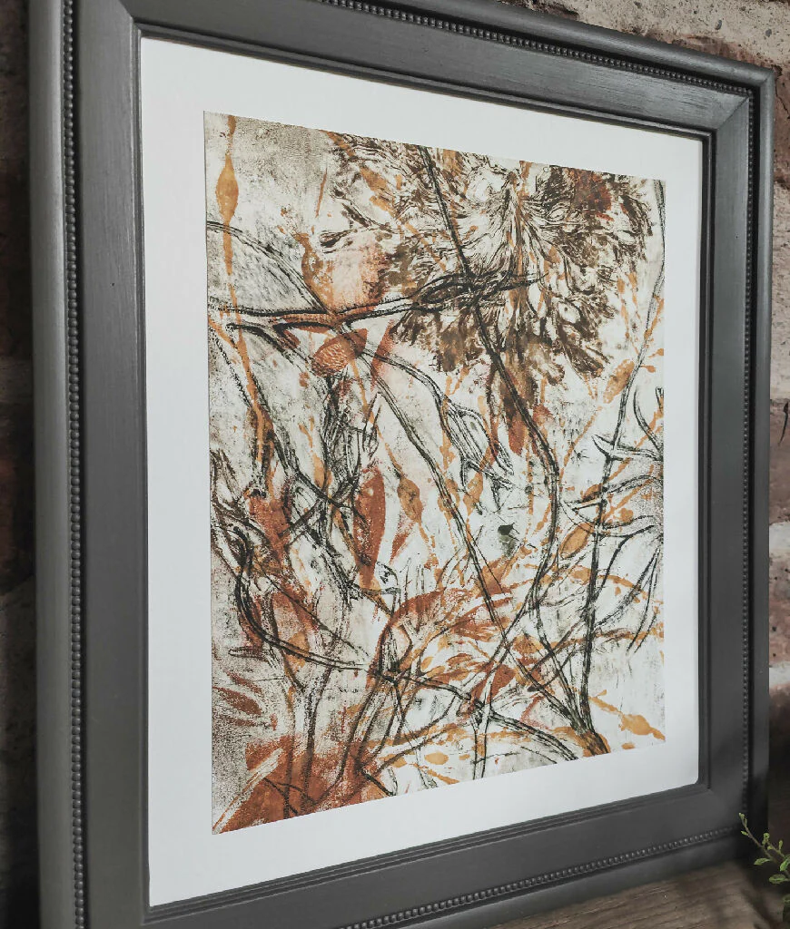 Seaweed Gelli Print Art Giclee Print in Orange and Olive - Image 5