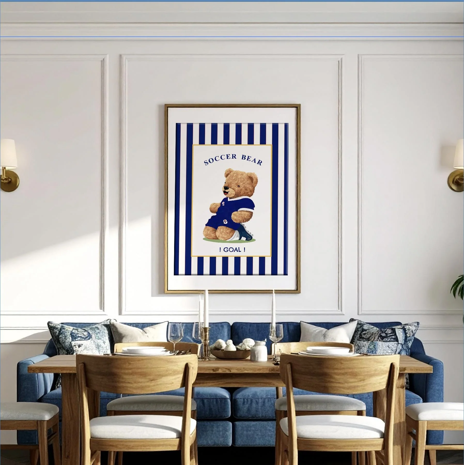 Set of 3 Bear Prints Striped Sport Themed Artwork - Image 4