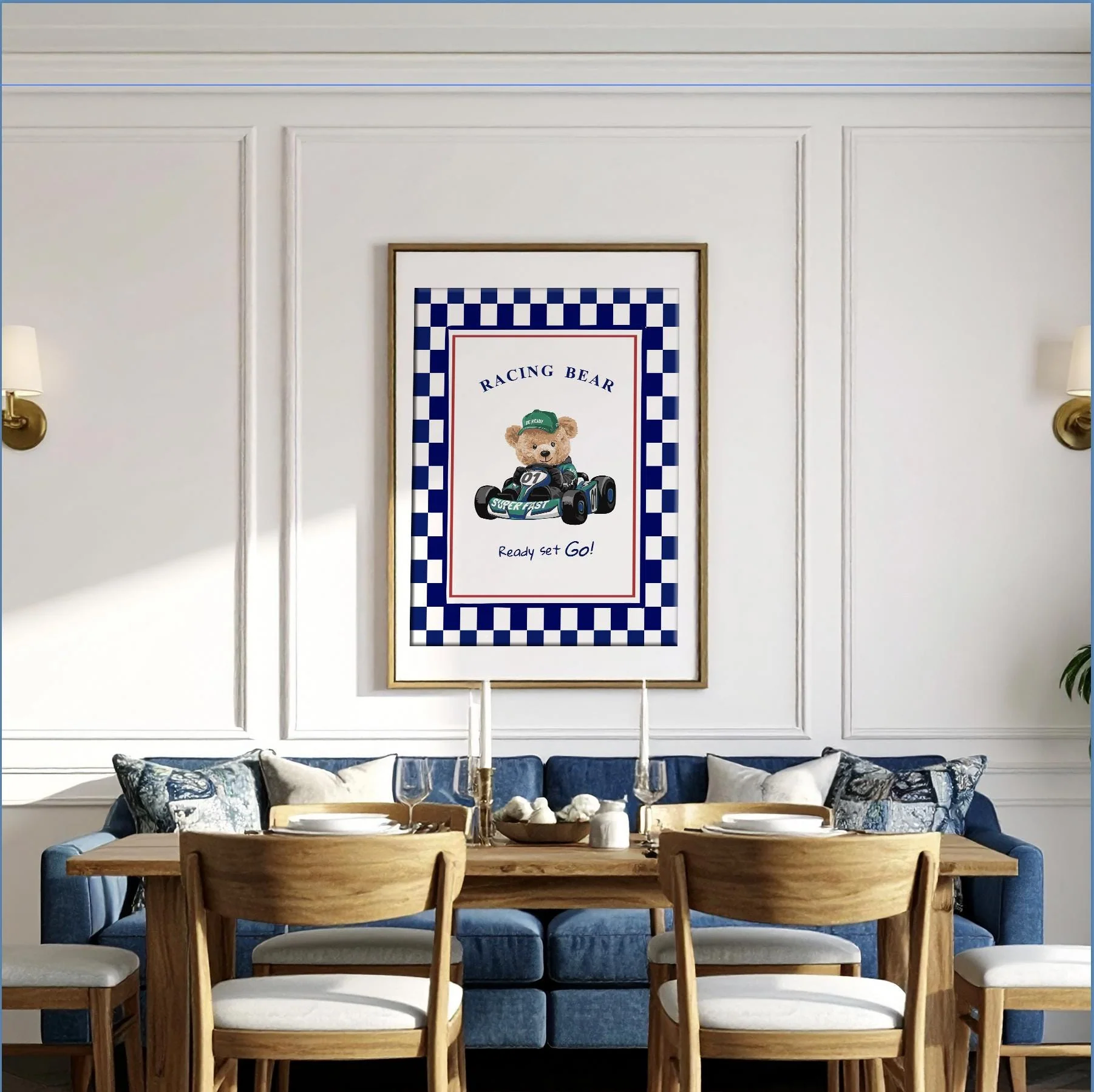 Set of 3 Bear Prints Striped Sport Themed Artwork - Image 6