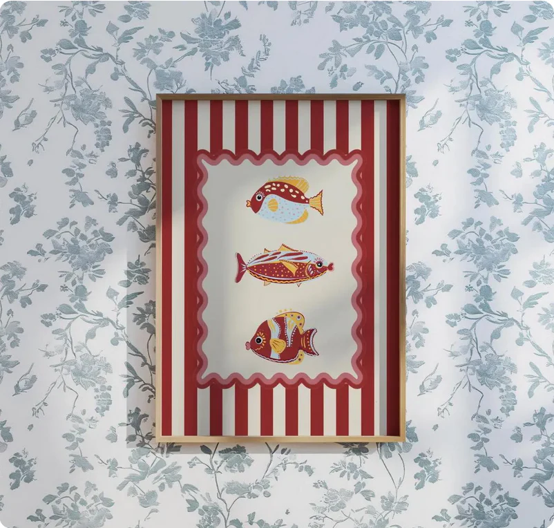 Set of 3 Gallery Prints, Lobster Sardines and Coral Illustration, Wall Art Set - Image 5