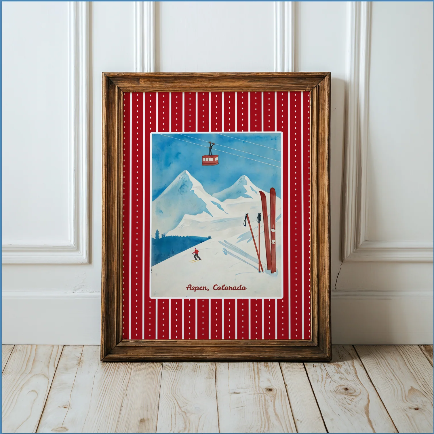 Set of 3 Gallery Prints, Winter Resorts Illustration, Wall Art Set Aspen, St. Anton, Courchevel - Image 2