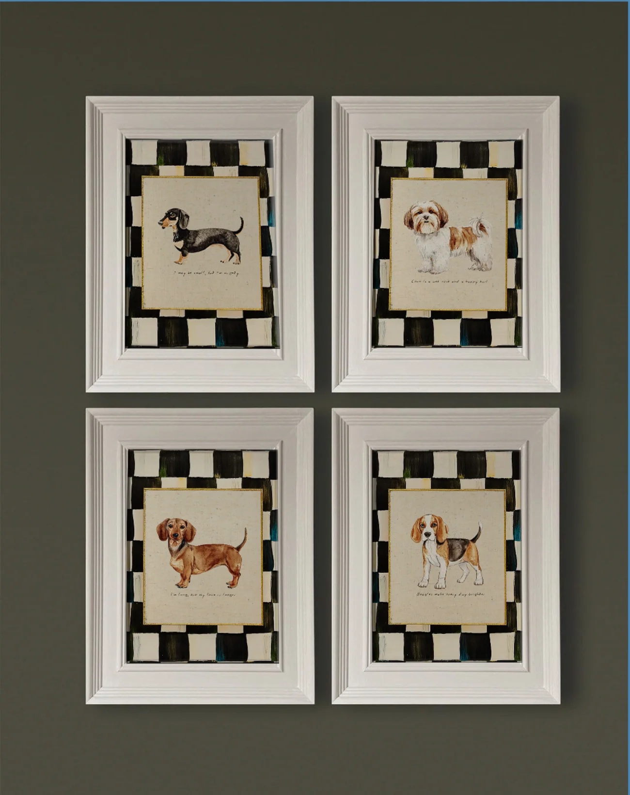 Set of 4 Puppy Gallery Wall Prints, Sausage Dog Wall Art, Beagle Artwork, Shih Tzu Illustration