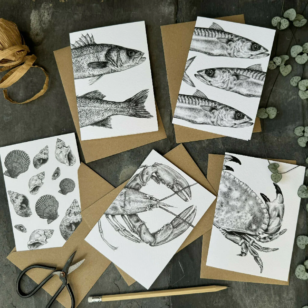 Set of 5 blank 'Seashore' Greetings Cards