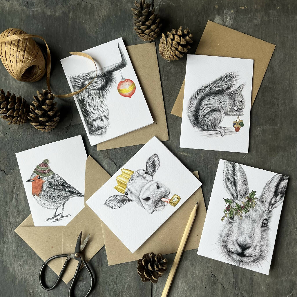 Set of 5 Fun Christmas Cards