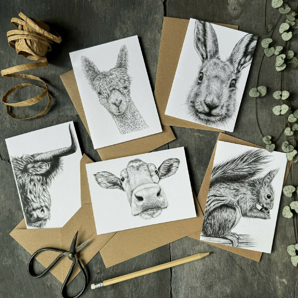 Set of 5 'Furry Friends' Greetings Cards