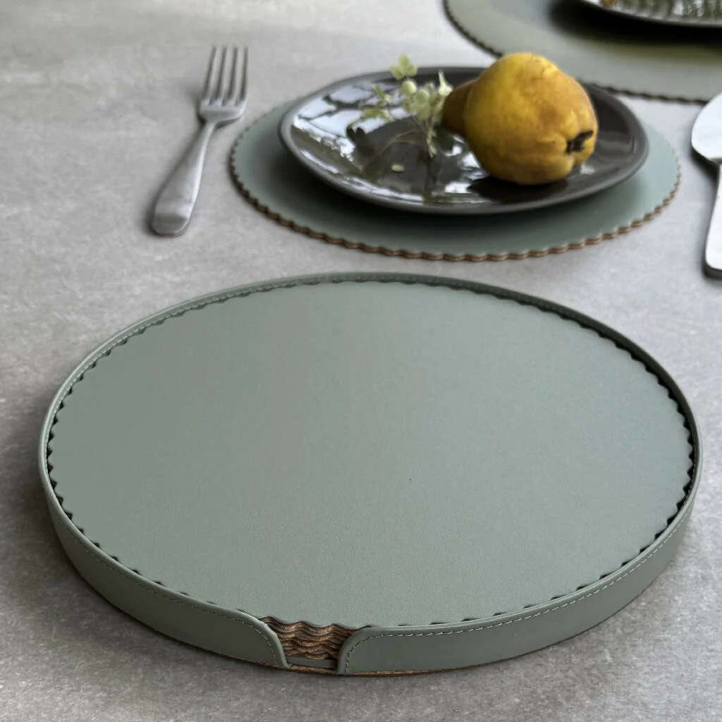 Set of 6 Cork Backed Recycled Leather Scallop Placemats