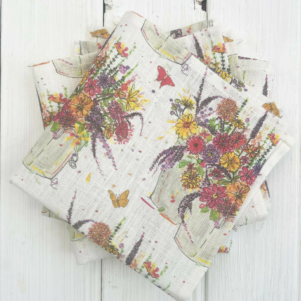 Set of Two Linen Napkins - Summer Garden Pots