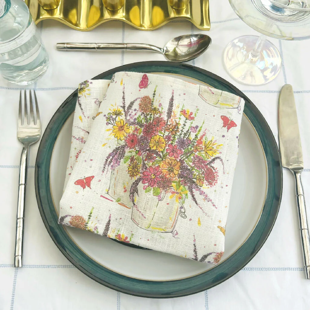 Set of Two Linen Napkins - Summer Garden Pots - Image 2