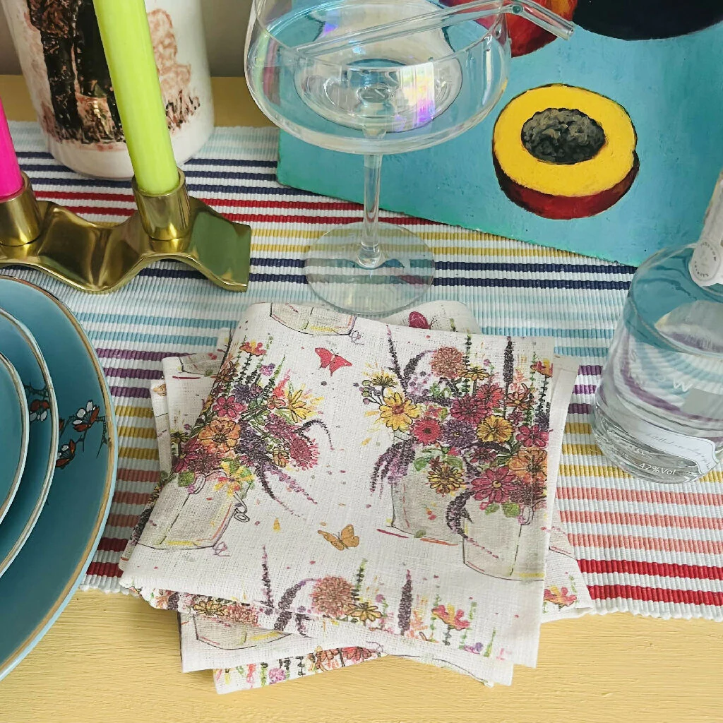Set of Two Linen Napkins - Summer Garden Pots - Image 3