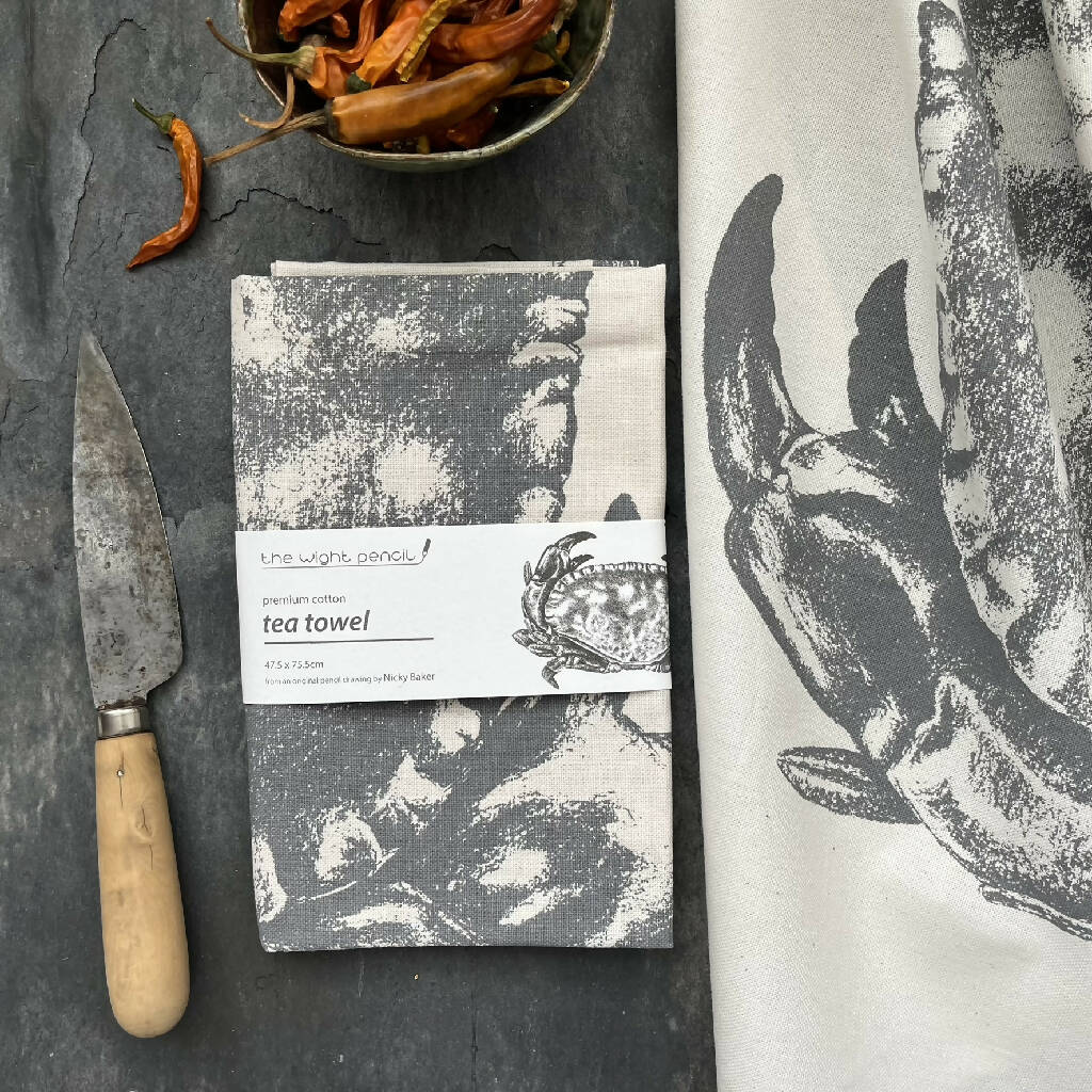 Set of Two Natural Cotton Tea Towels ~ Crab and Lobster - Image 7