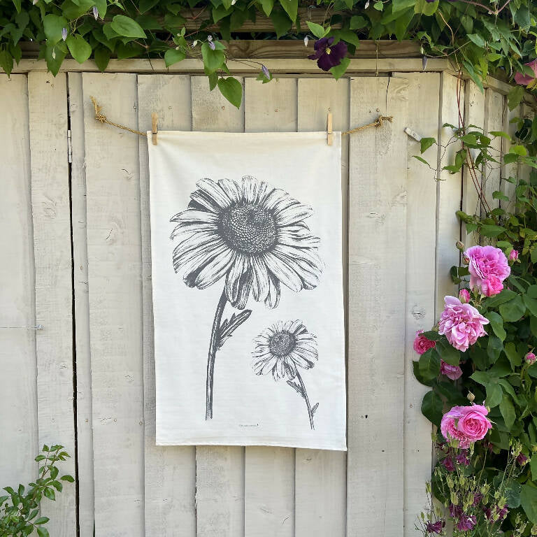 Set of Two Natural Cotton Tea Towels ~ Daisy and Monstera - Image 3