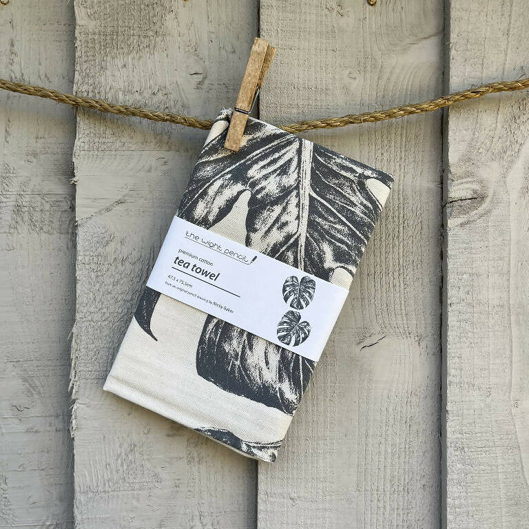 Set of Two Natural Cotton Tea Towels ~ Daisy and Monstera - Image 4