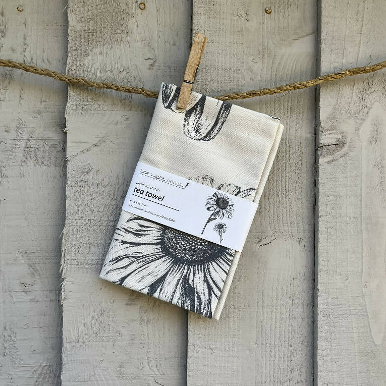 Set of Two Natural Cotton Tea Towels ~ Daisy and Monstera - Image 5