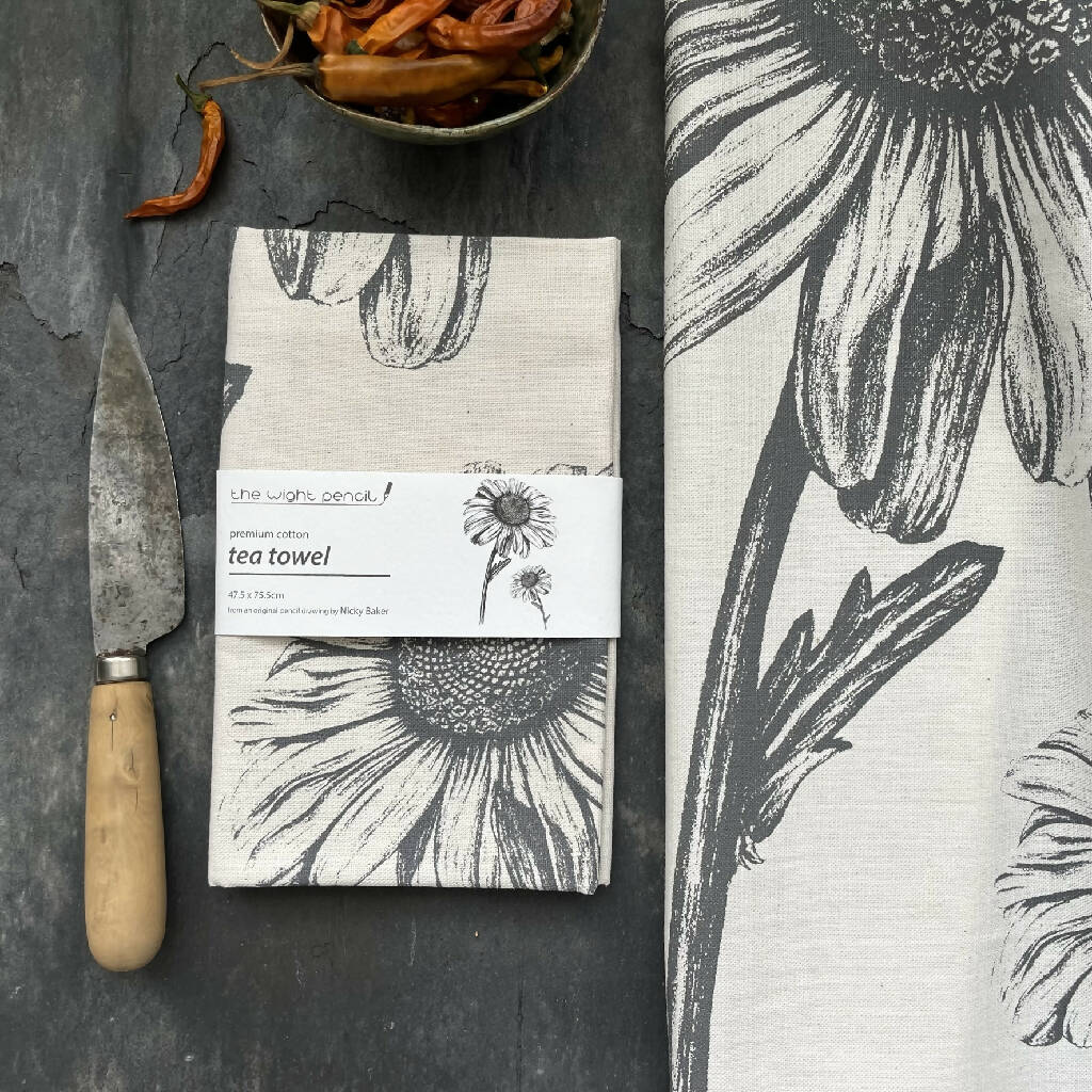 Set of Two Natural Cotton Tea Towels ~ Daisy and Monstera - Image 6
