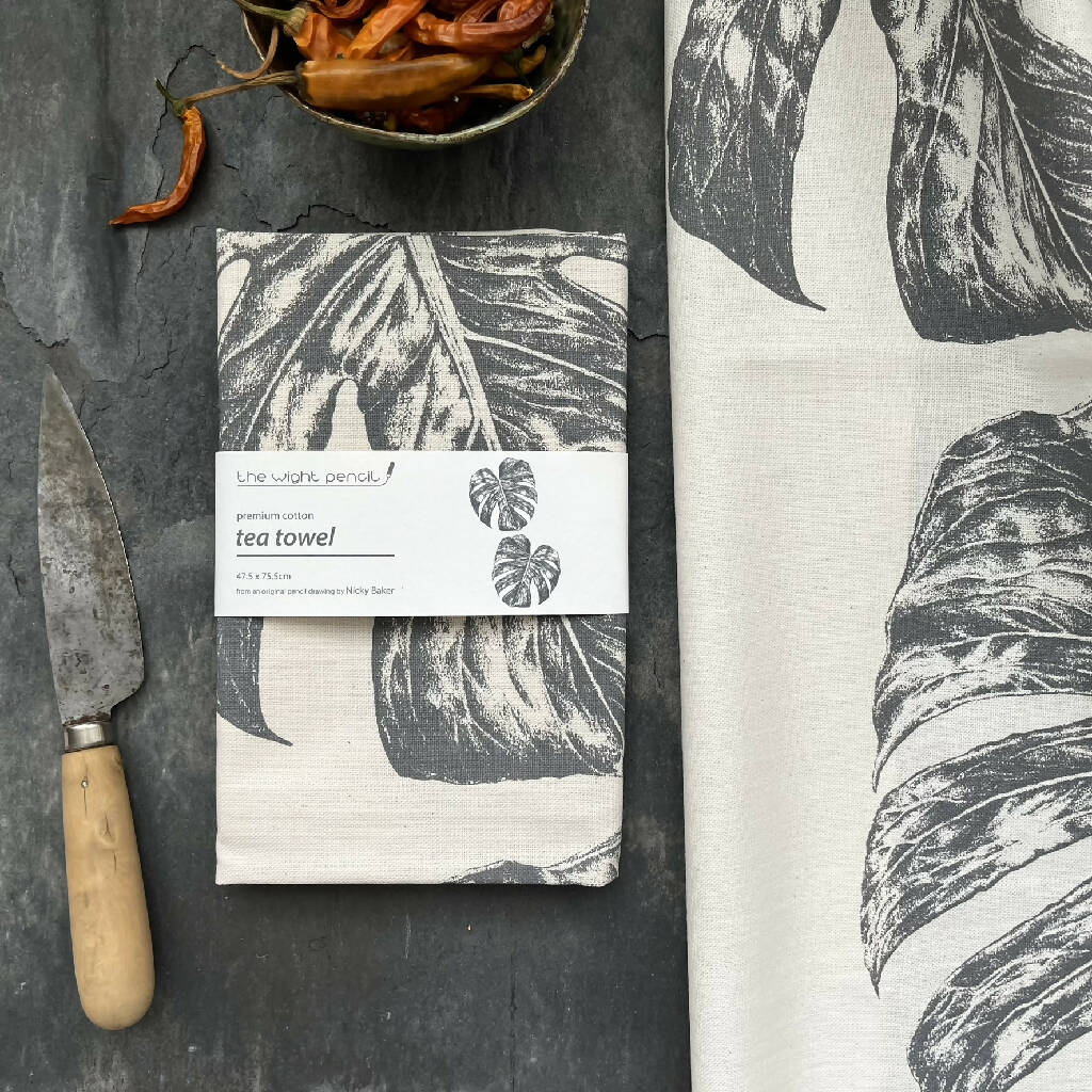 Set of Two Natural Cotton Tea Towels ~ Daisy and Monstera - Image 7