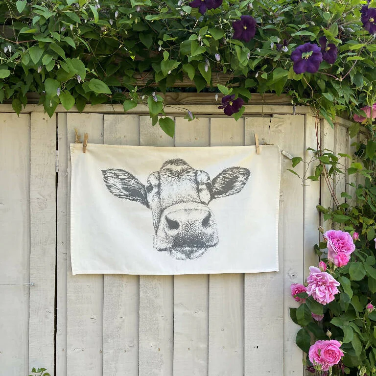 Set of Two Natural Cotton Tea Towels ~ Guernsey Cow and Alpaca - Image 2