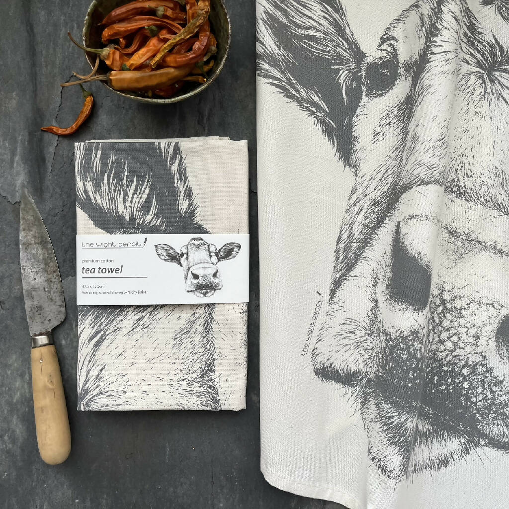 Set of Two Natural Cotton Tea Towels ~ Guernsey Cow and Alpaca - Image 6