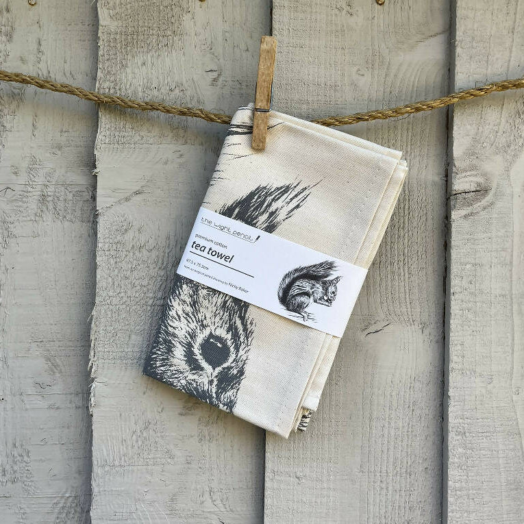 Set of Two Natural Cotton Tea Towels ~ Hare and Red Squirrel - Image 6