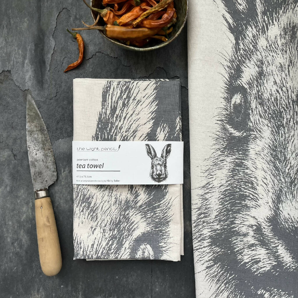 Set of Two Natural Cotton Tea Towels ~ Hare and Red Squirrel - Image 7