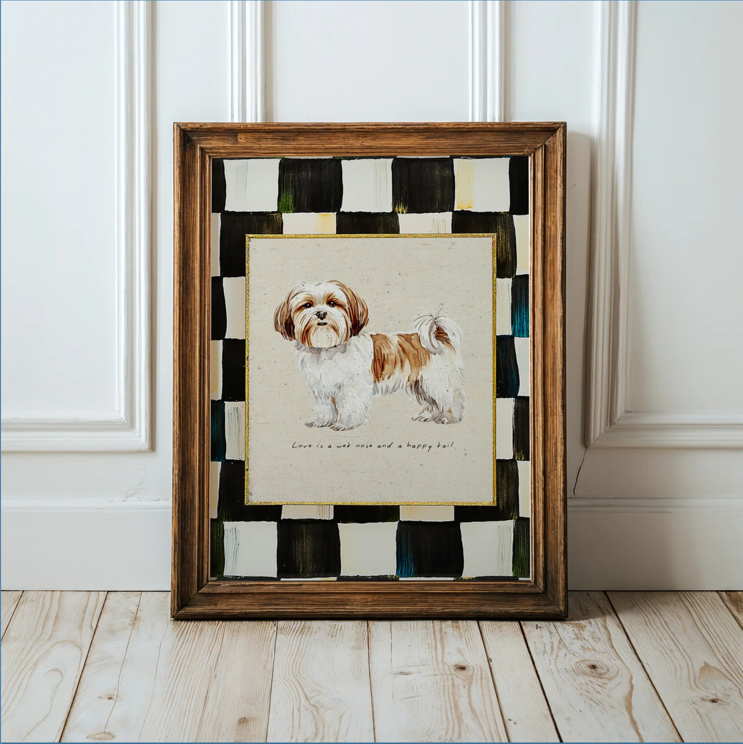 Shih Tzu Print, Black and White Check Wall Art, Shih Tzu Dog Illustration, Puppy Artwork - Image 4