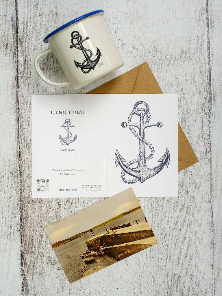 Ships Anchor A6 Lino Print Greeting Card - Image 2