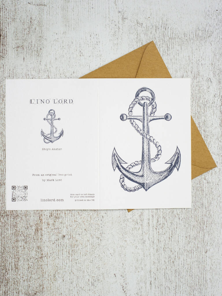 Ships Anchor A6 Lino Print Greeting Card - Image 3