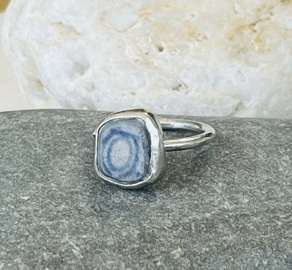 Shoreline Halo sterling silver Devon pottery ring