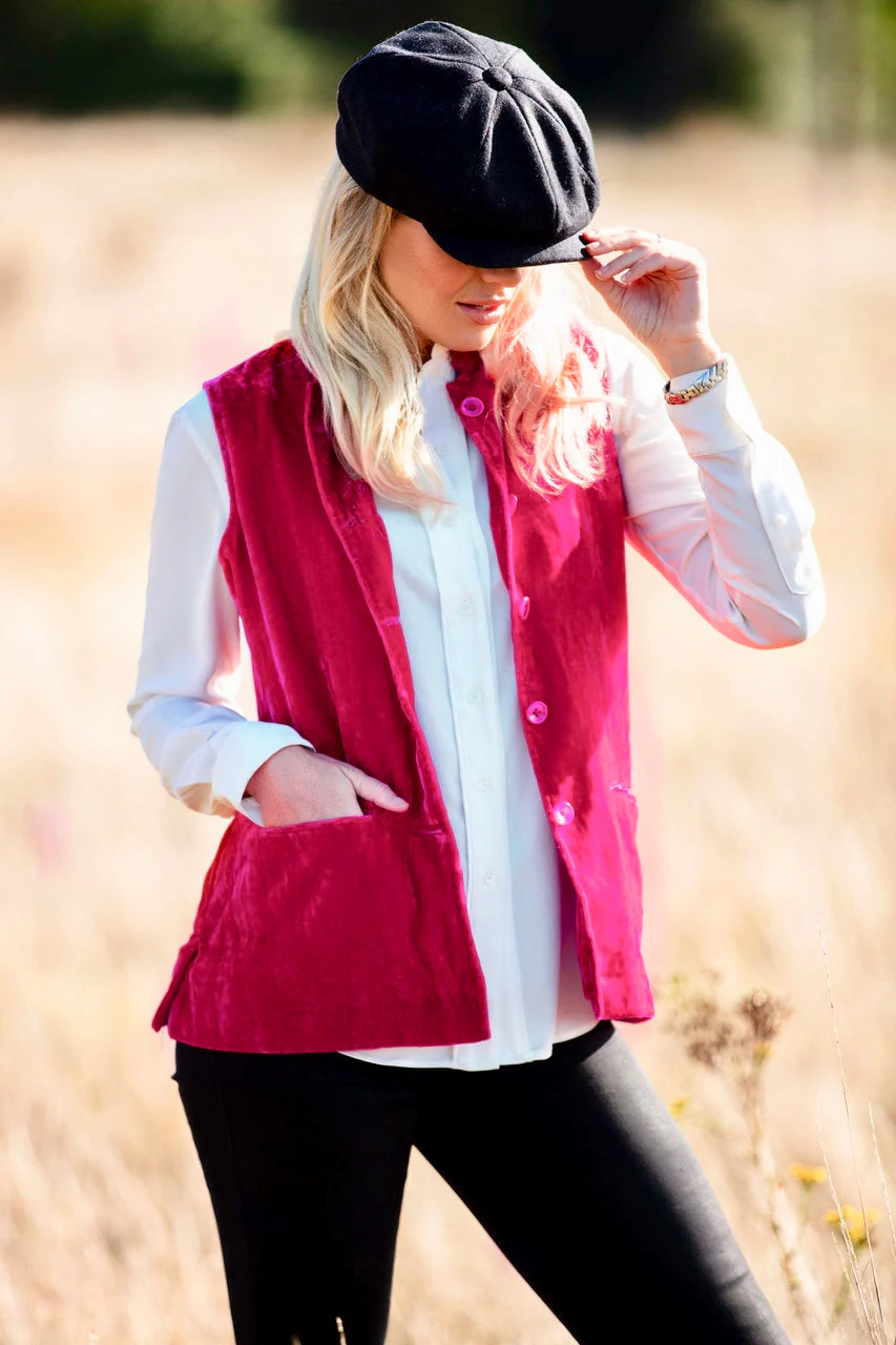 Short Silk Velvet Waistcoat In Hot Pink - Image 2