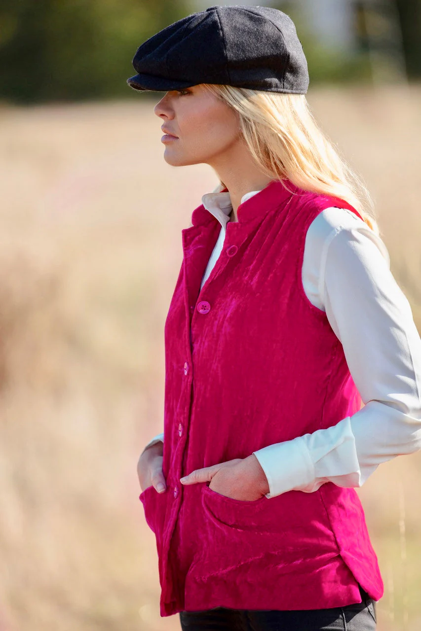Short Silk Velvet Waistcoat In Hot Pink - Image 4