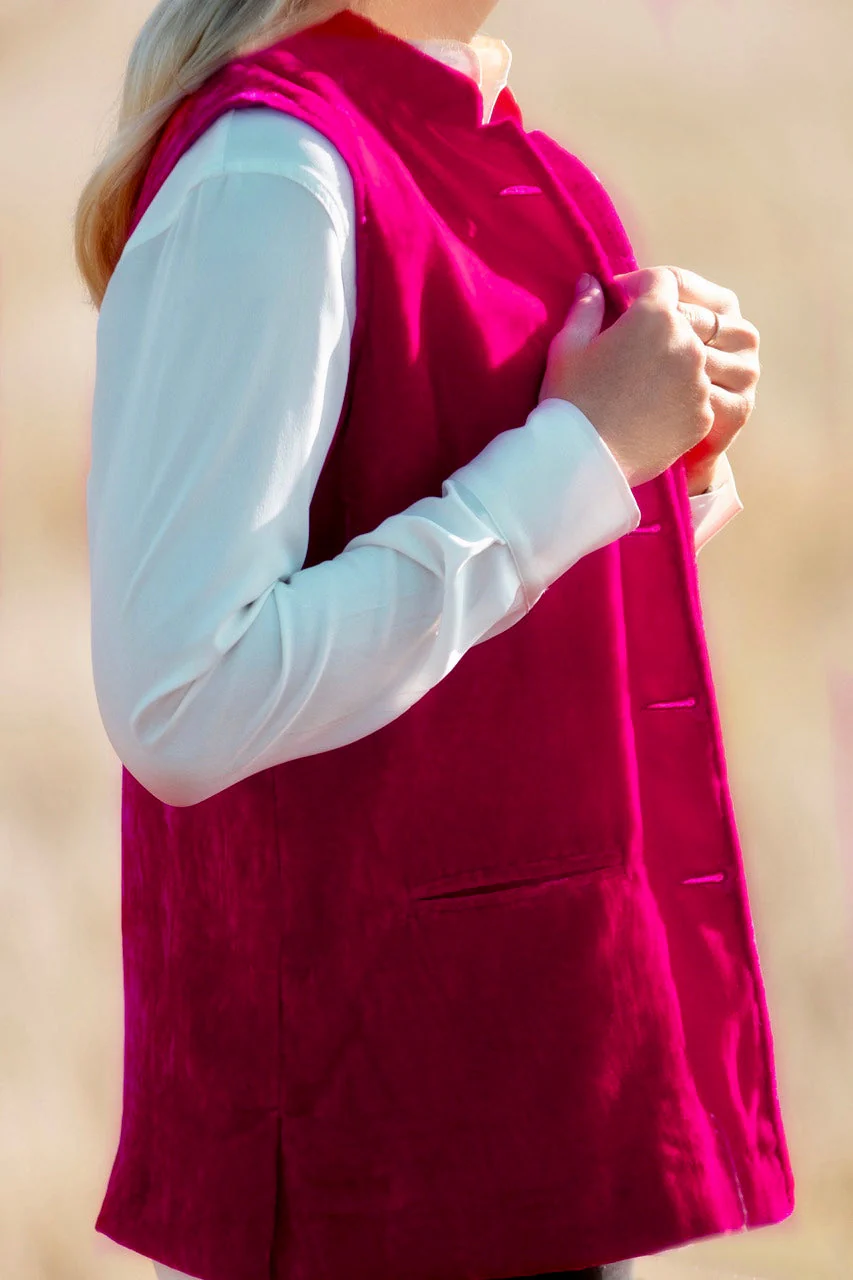 Short Silk Velvet Waistcoat In Hot Pink - Image 5