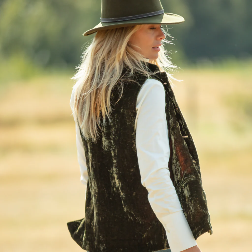 Short Silk Velvet Waistcoat In Olive Green - Image 3