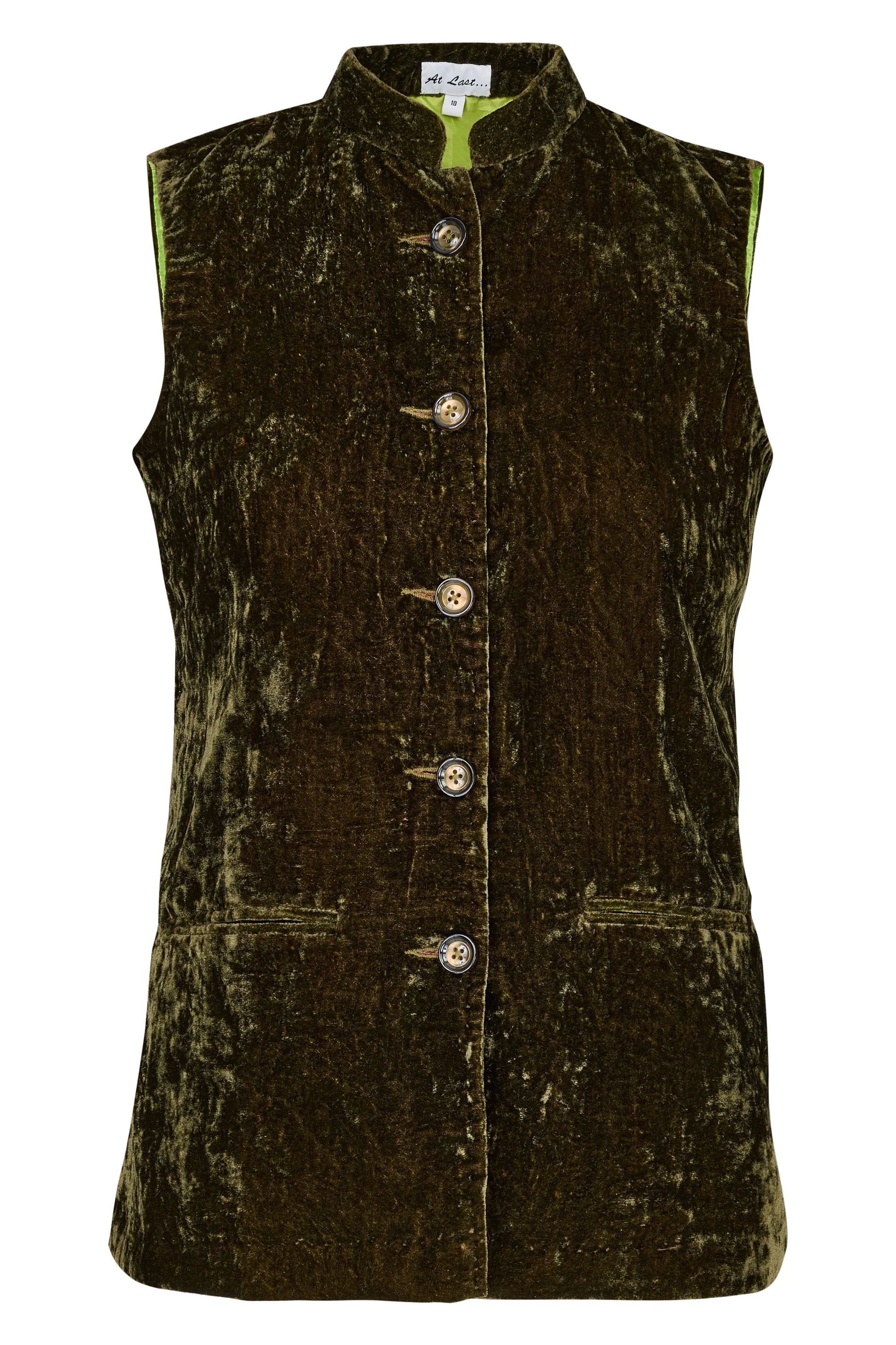Short Silk Velvet Waistcoat In Olive Green - Image 5