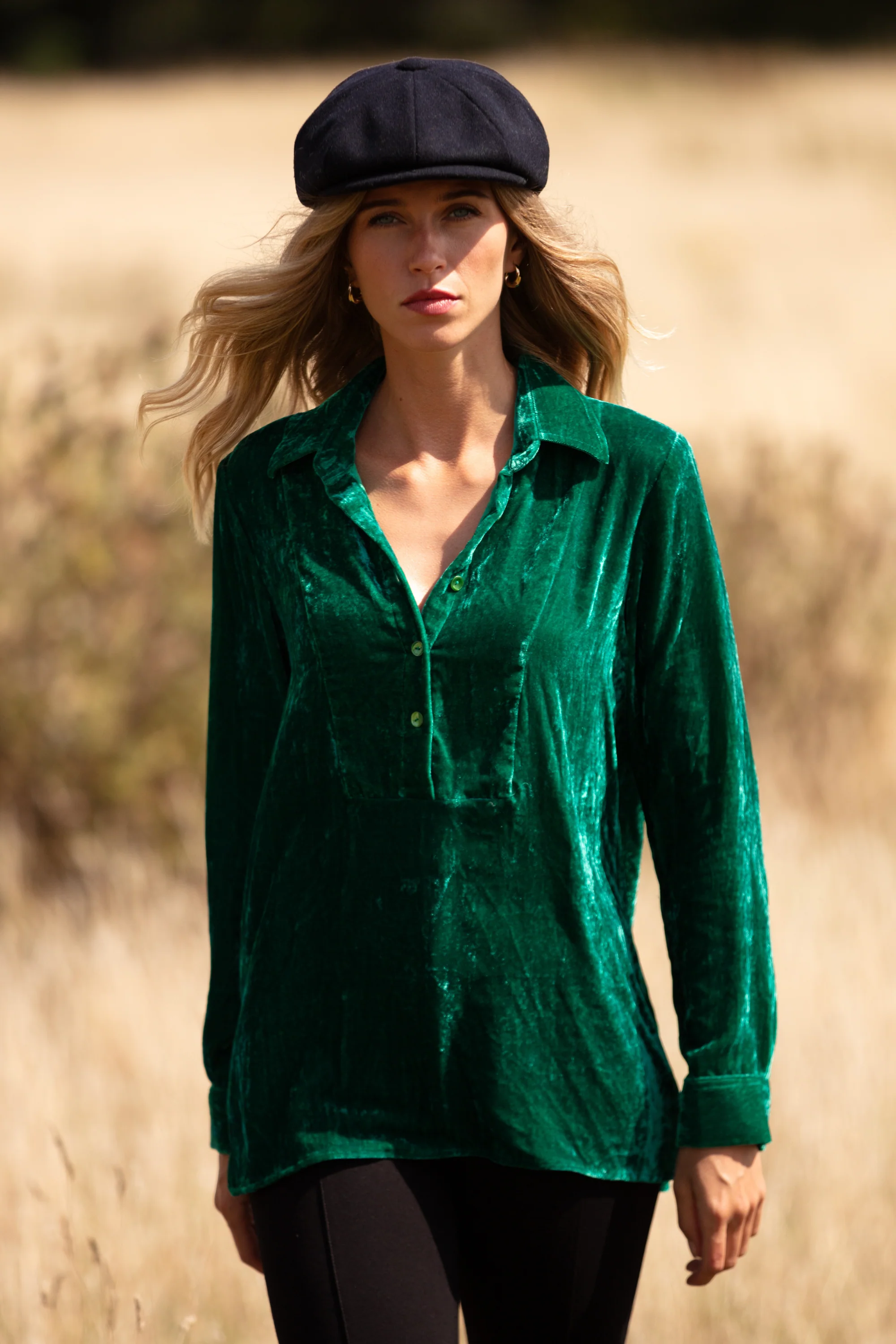 Silk Velvet Shirt In Emerald Green - Image 2