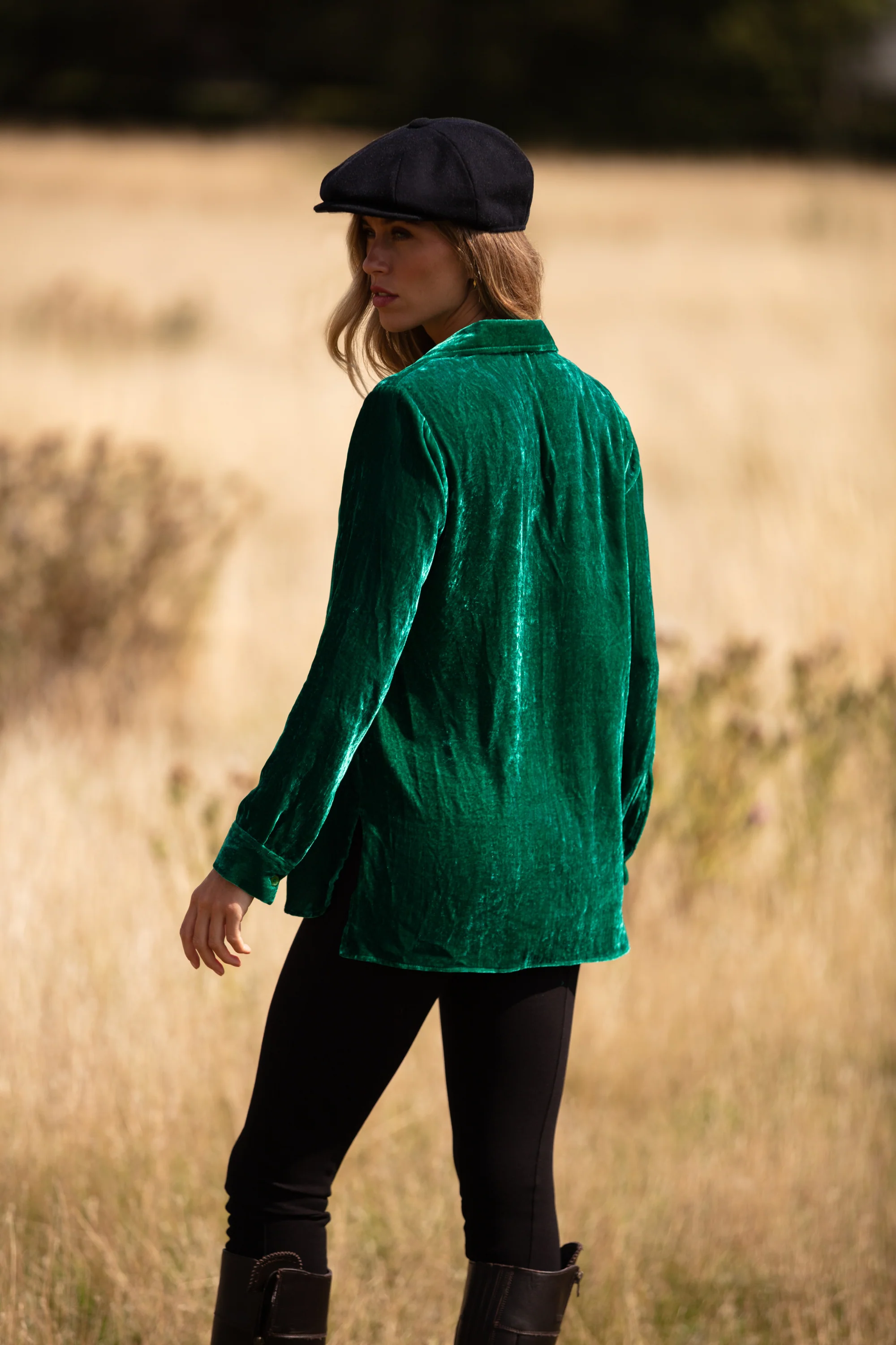 Silk Velvet Shirt In Emerald Green - Image 3