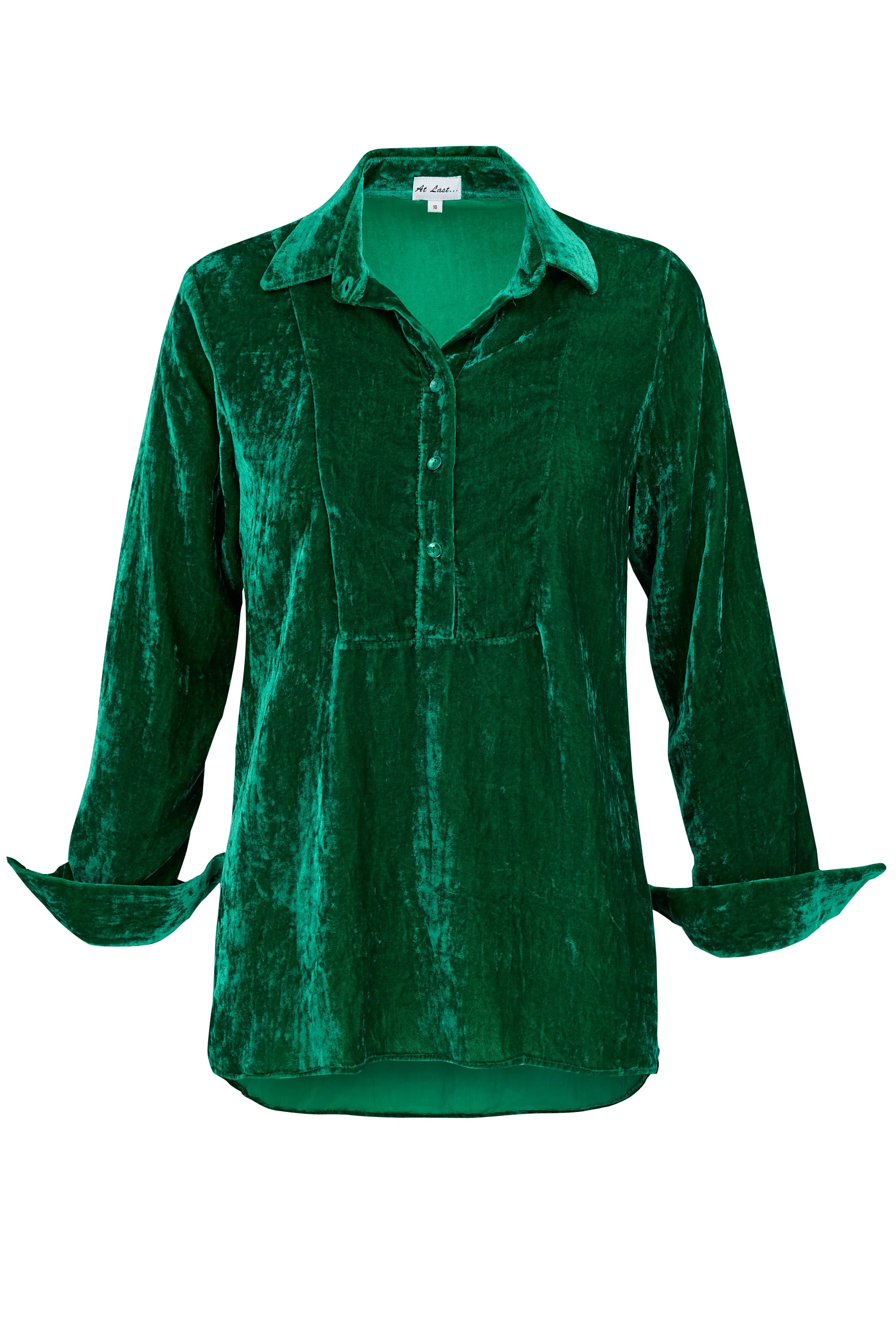 Silk Velvet Shirt In Emerald Green - Image 4