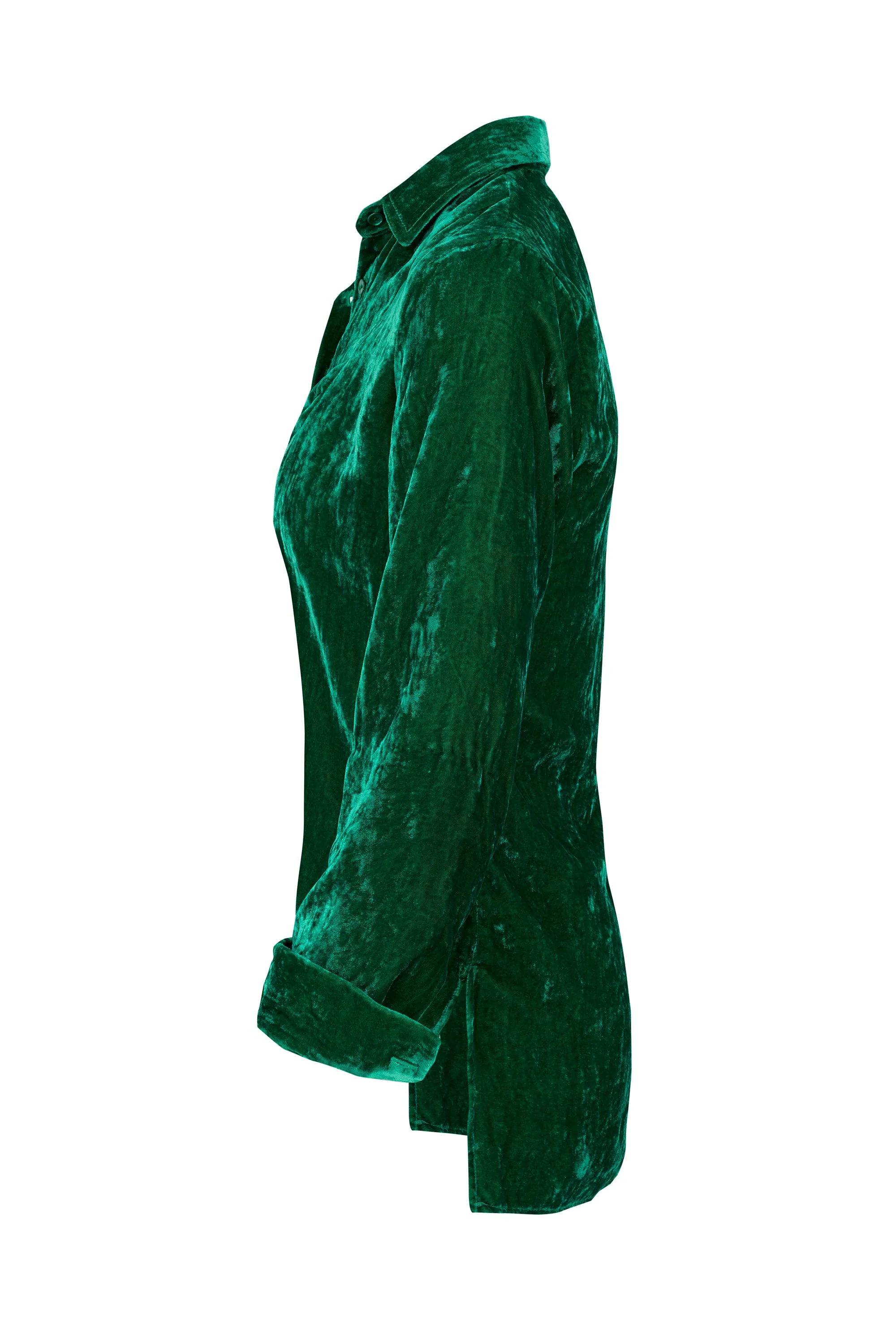 Silk Velvet Shirt In Emerald Green - Image 5