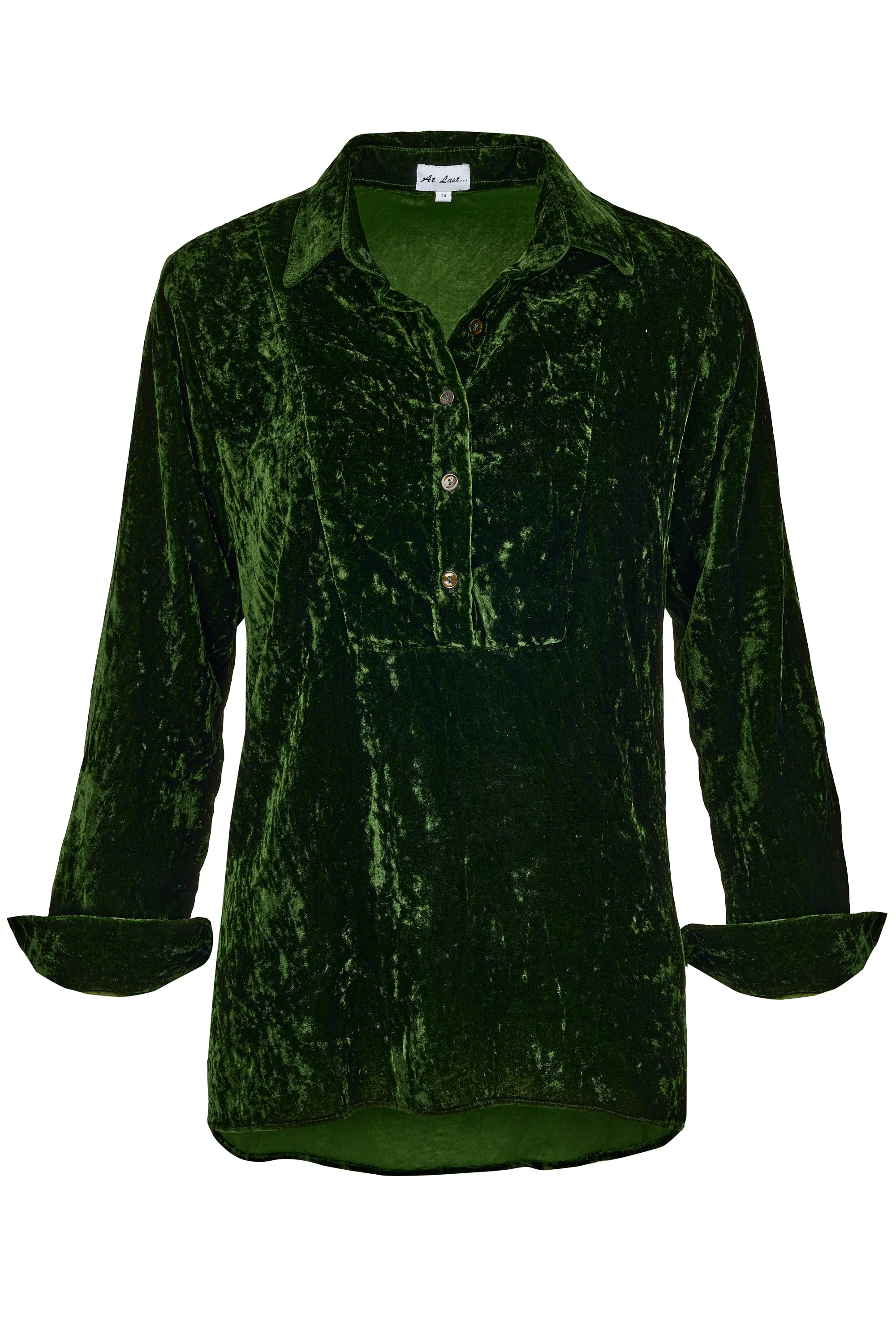 Silk Velvet Shirt In Forest Green - Image 2