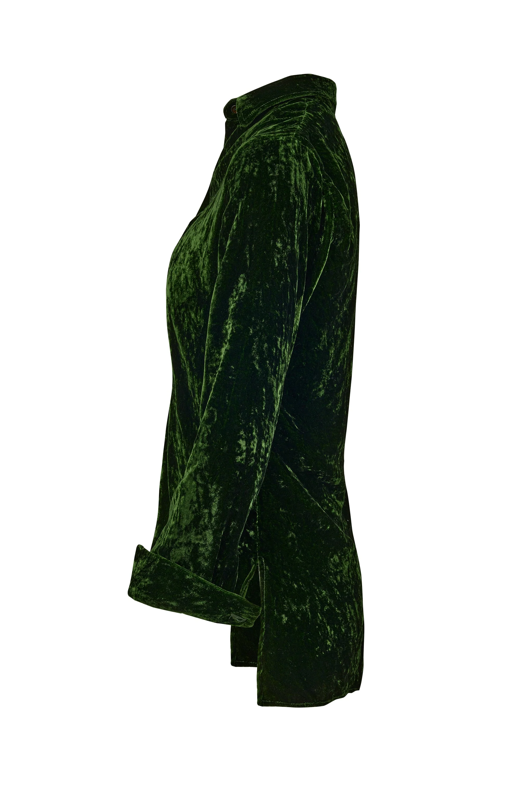 Silk Velvet Shirt In Forest Green - Image 3