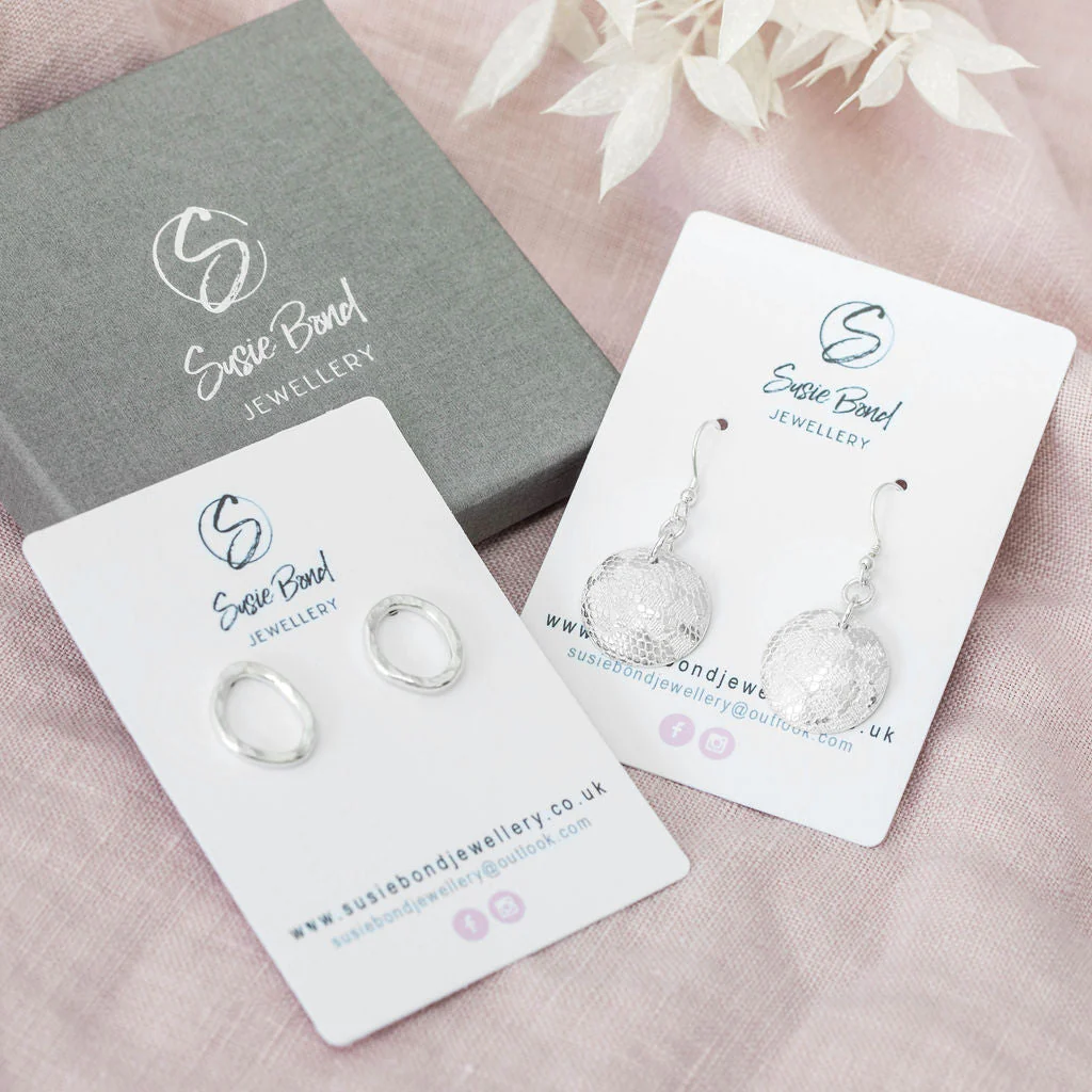 Silver Abstract Square Earrings - Image 4