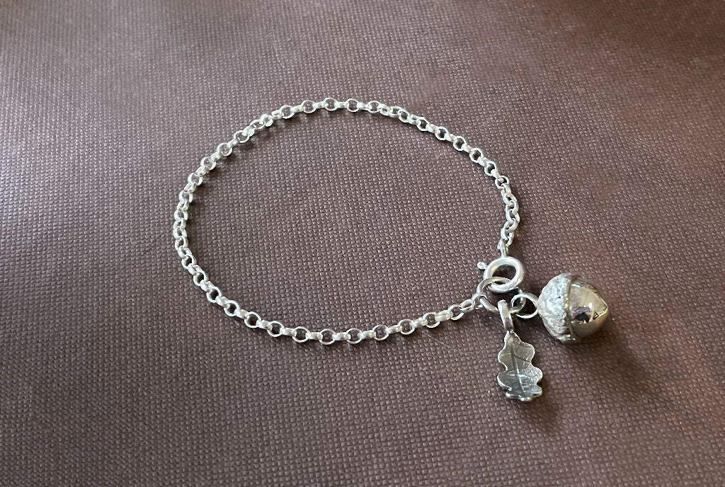 Silver Acorn and Oak Leaf Charm Bracelet - Image 2