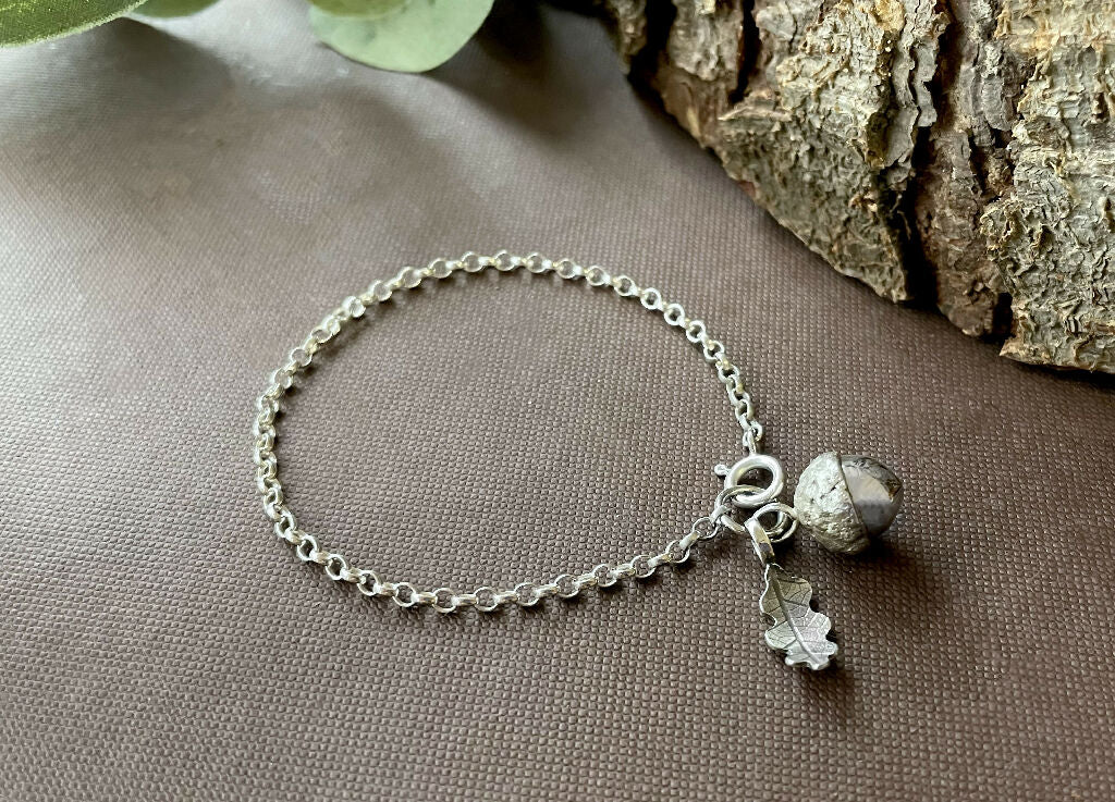 Silver Acorn and Oak Leaf Charm Bracelet - Image 5