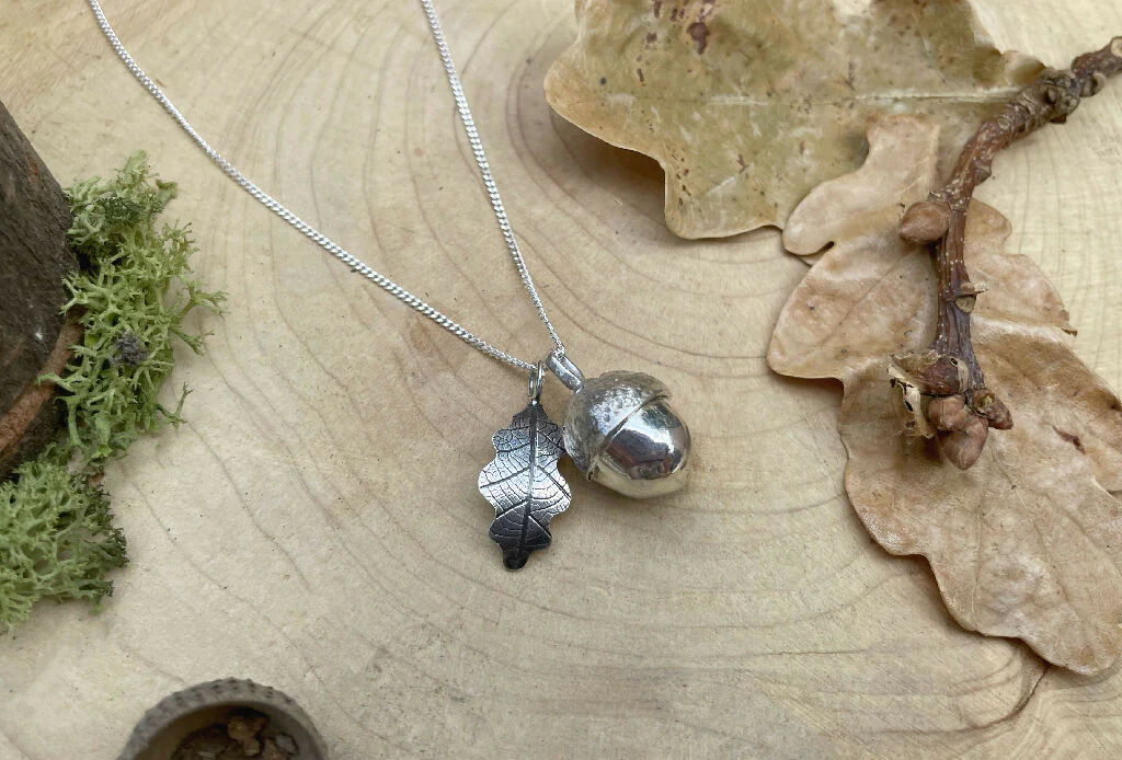 Silver Acorn & Oak Leaf Necklace - Image 4