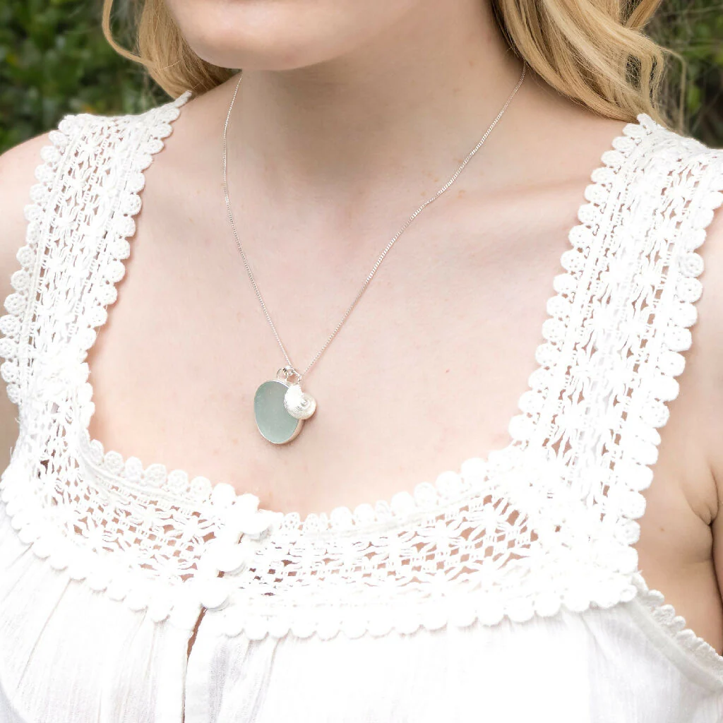 Silver Ammonite & Sea Glass Necklace - Image 2