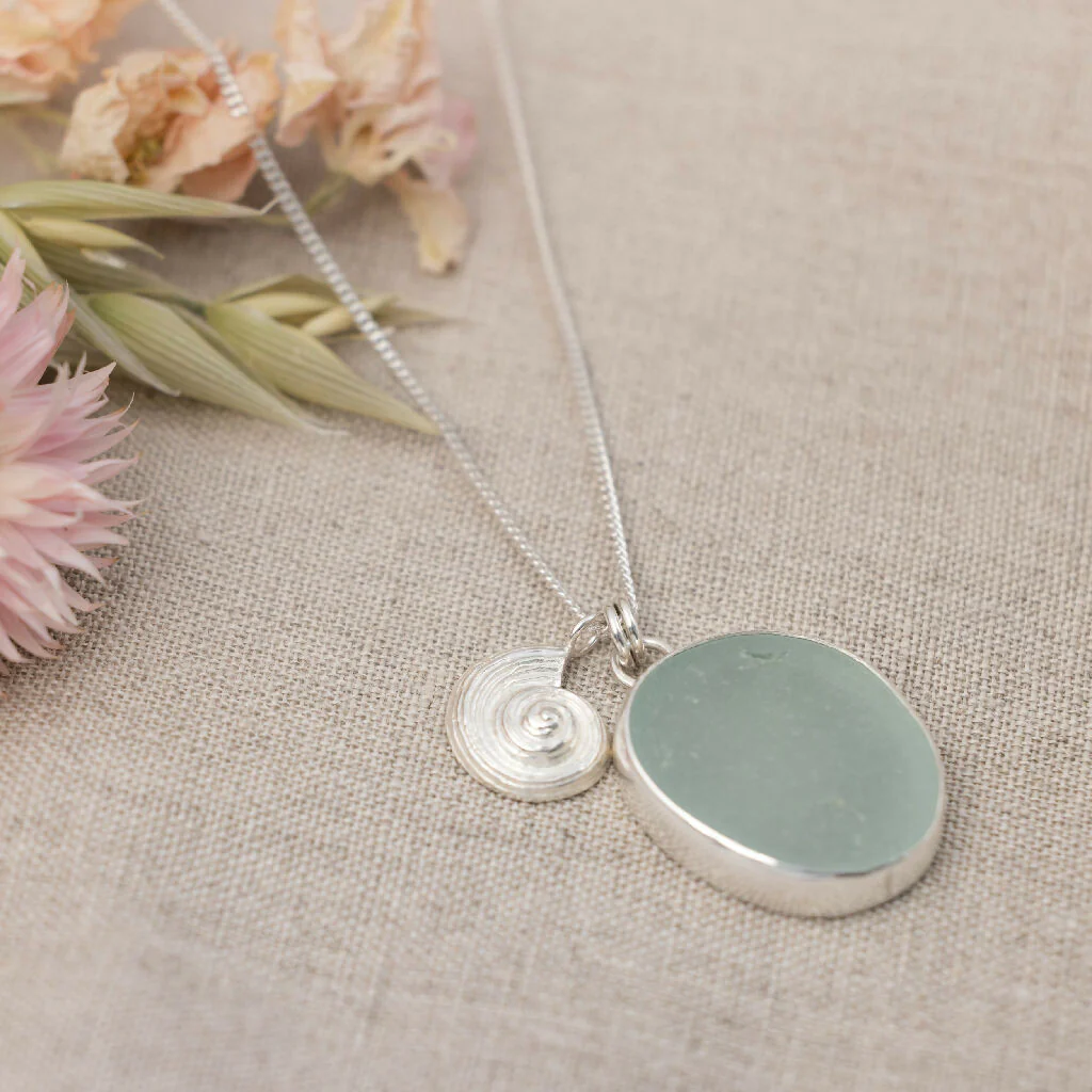 Silver Ammonite & Sea Glass Necklace - Image 3