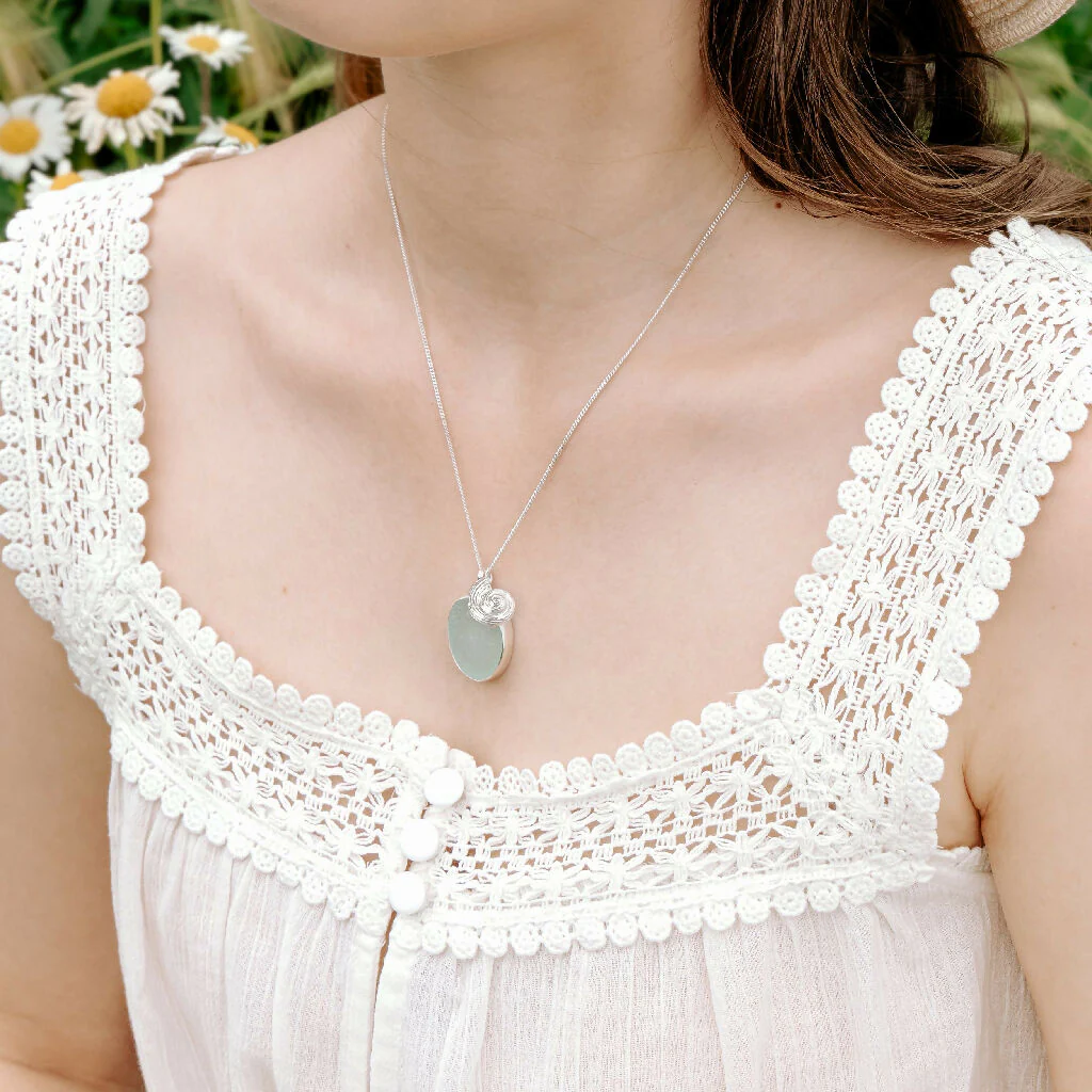 Silver Ammonite & Sea Glass Necklace - Image 7