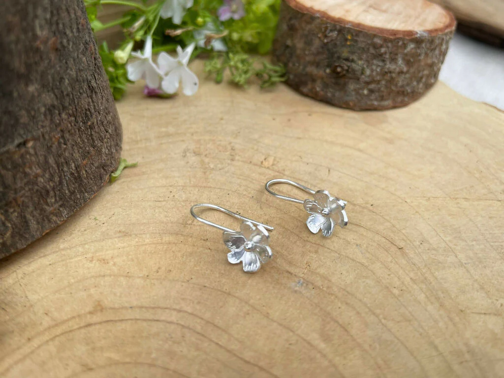 Silver Blossom Drop Earrings - Image 3